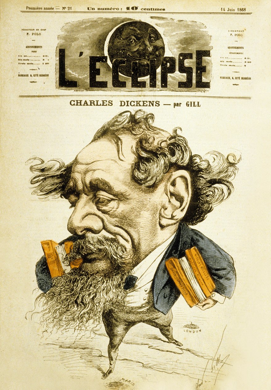 O romancista inglês Charles Dickens de Andre Gill