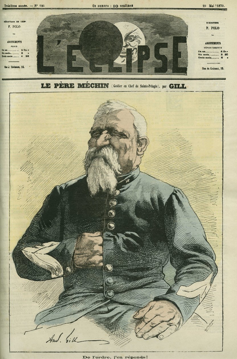 Padre Mechin, geolier chefe da prisão de Sainte-Pelagie, em Paris. Capa em "L