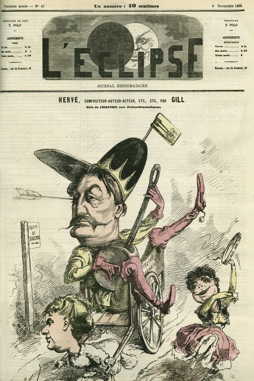 Florimond Ronger dit Herve (1825-1892), compositor francês, autor, actor, faz o papel de Chilperic no Theatre des Folies-Dramatiques. Capa em "L