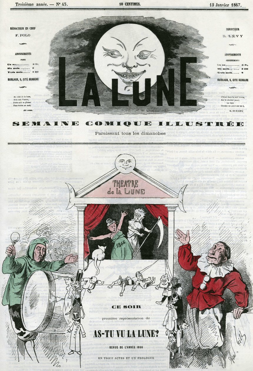 Já viu a lua? No teatro da lua em Paris. Cartoon by Gill, em "La Lune", 13 de Janeiro de Andre Gill