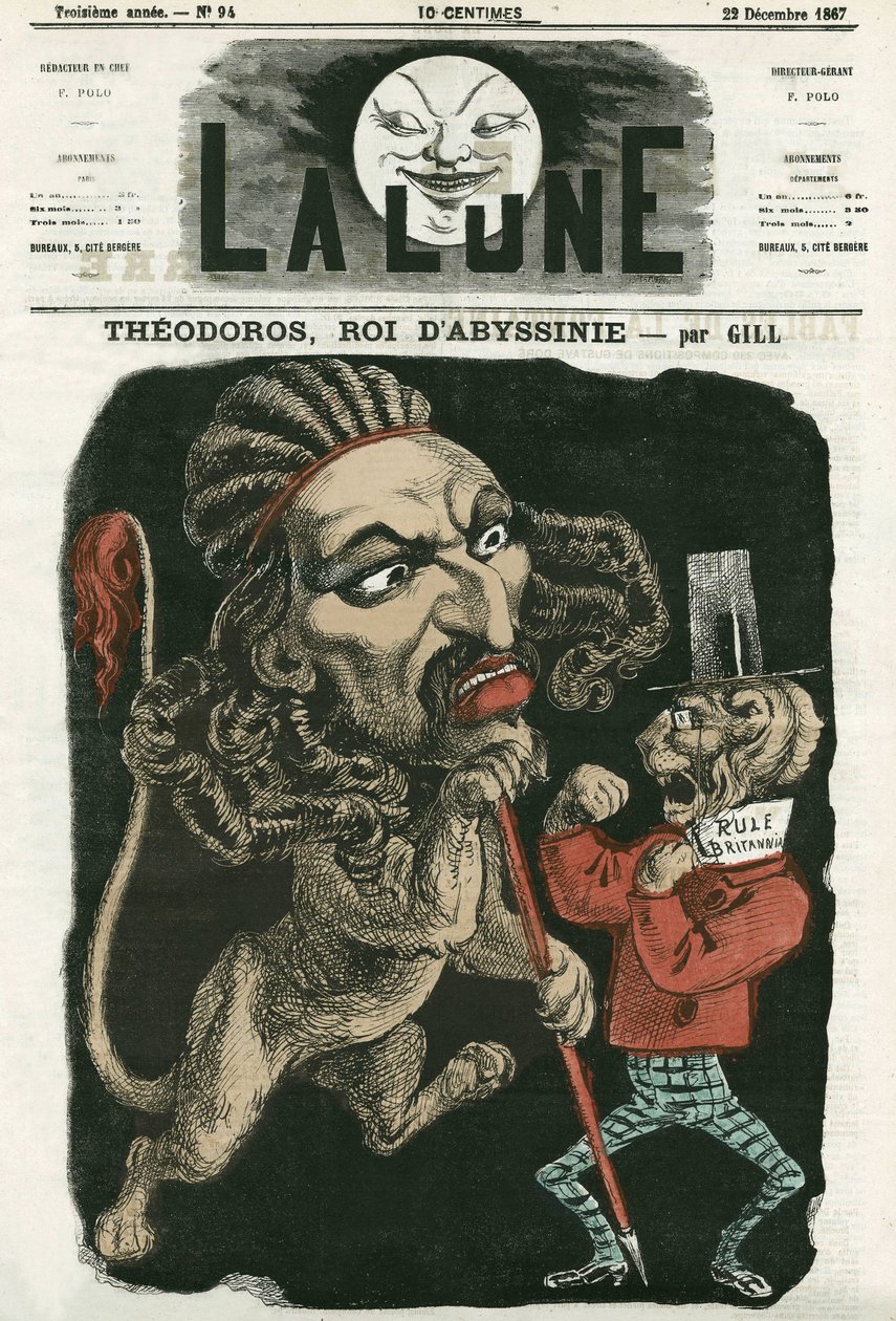 Ilustração de "Theodoros, Rei da Abissínia". Desenho animado de Gill, em "La Lune", 22 de Dezembro de 1867. de Andre Gill