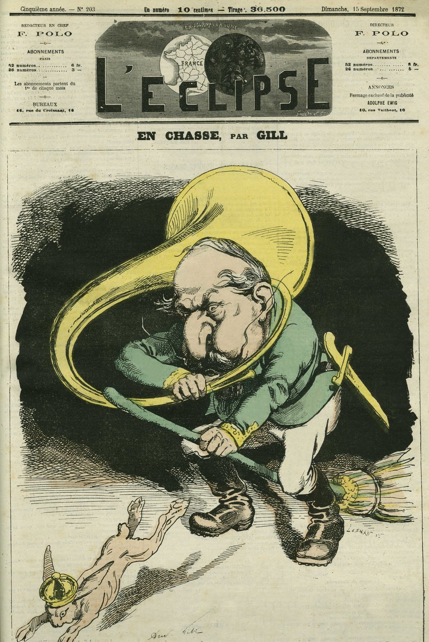 Na caça, Louis-Napoleon Bonaparte (1808-1873), Presidente da República em 1848 e Imperador da França de 1852 a 1871. Capa em "L
