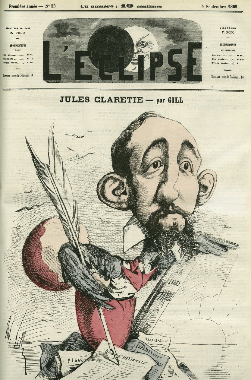 Jules Claretie (1840-1913), romancista, dramaturgo e crítico francês. Capa em "L