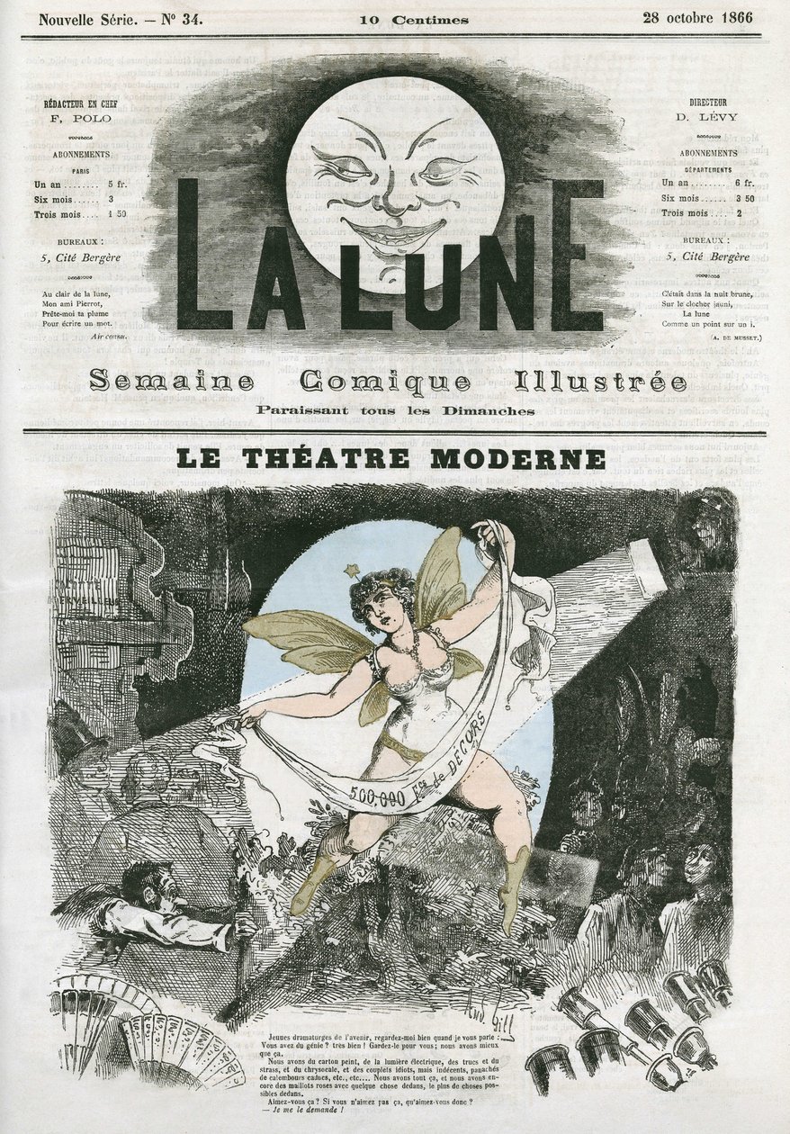 Le Theatre Moderne em Paris. Caricatura de Gill, em "La Lune", 28 de outubro de Andre Gill