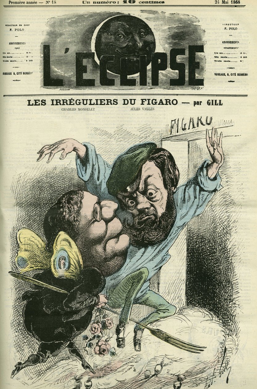 Les irreguliers du Figaro, entrou no diário de Charles Monselet (1825-1888) e Jules Valles (1832-1885). Capa em "L