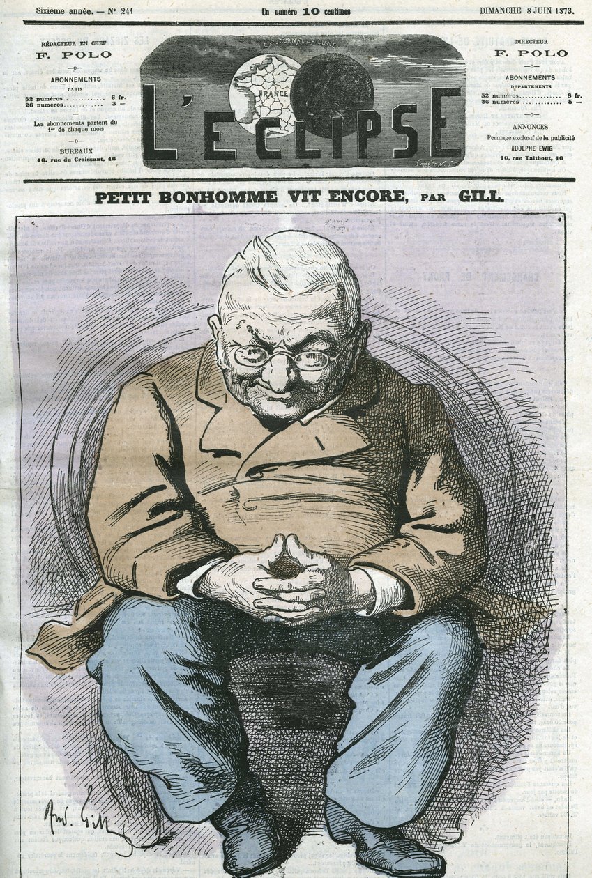 O homenzinho ainda vive, desenho animado por Adolphe Thiers (1797-1877), estadista francês. Capa em "L