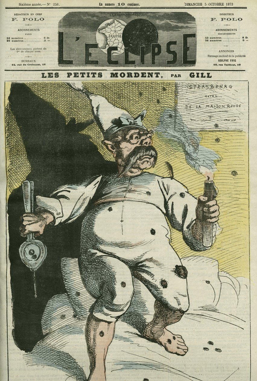 Os pequenos mordem, caricatura de Guilherme I (1797-1888), Rei da Prússia e Imperador da Alemanha. Capa em "L