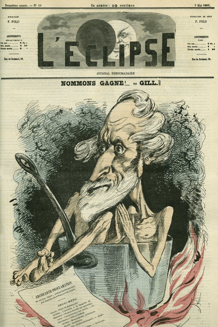 Nome Gagne, ilustração de um candidato em uma eleição. Capa em "L