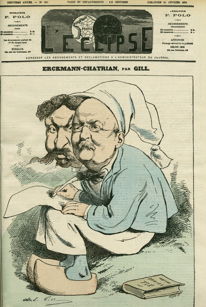 Retrato de Alexandre Chatrian (1826-1890) e Emile Erckmann (1822-1899), conhecido como Erckmann-Chatrian, duo de romancistas franceses. Capa em "L