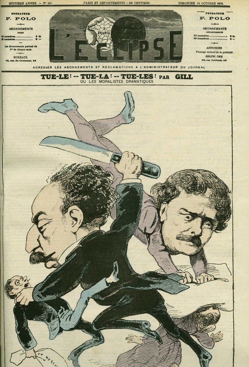 Retrato de Alexandre Dumas Jr. (1824-1895), homem de carta francês e Ernesto Rossi. Capa em "L