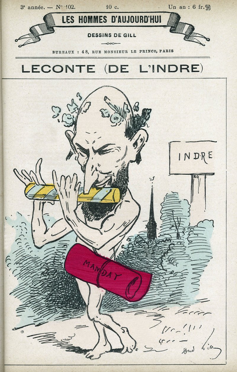 Retrato de Alfred Leconte (1824-1898), farmacêutico, poeta, compositor e político francês, ele foi deputado do Indre de 1876 a 1898. Desenho animado de Gill, Paris. de Andre Gill