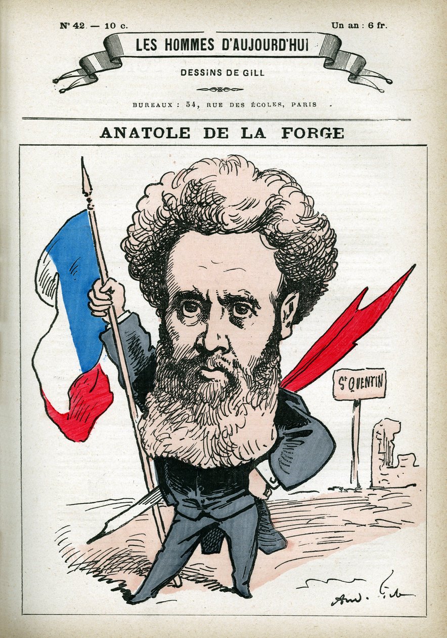 Retrato de Anatole de la Forge (1821-1892), político e militar francês. Cartoon de Gill, em "Les Homme d