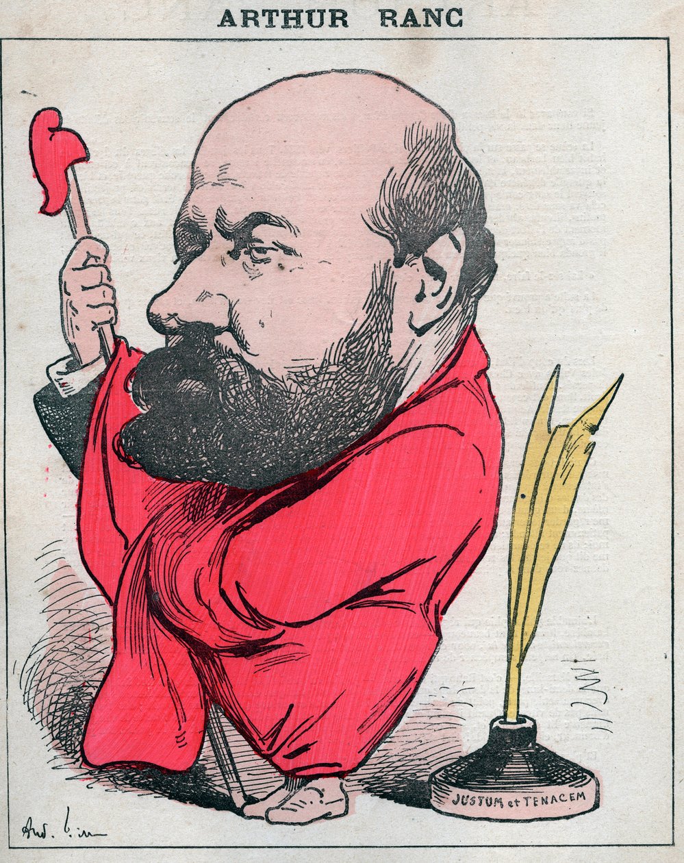Retrato de Arthur Ranc (1831-1908) jornalista e político francês - Cartoon de Andre Gill em "Les Hommes d