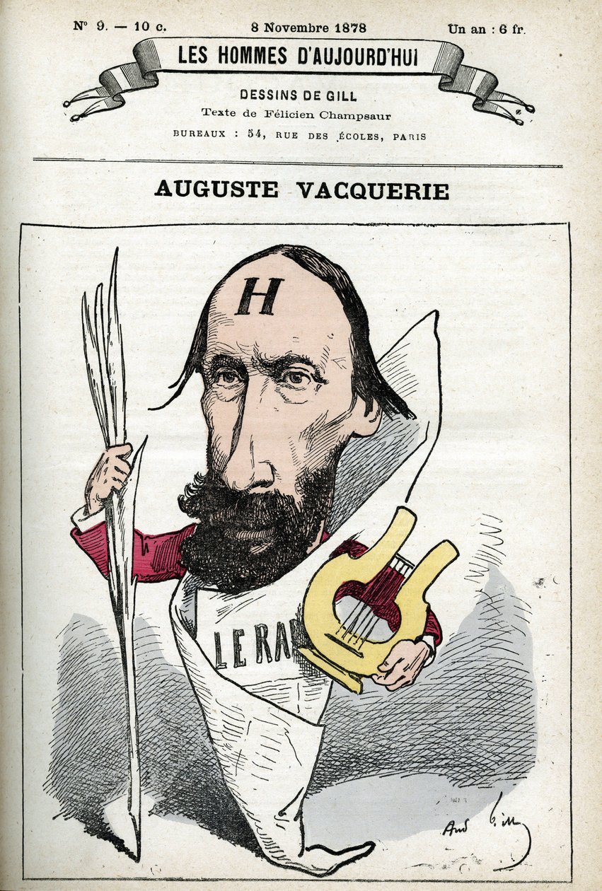 Retrato de Auguste Vacquerie (1819-1895), poeta, dramaturgo e jornalista francês. Desenho animado de Gill, Paris. de Andre Gill