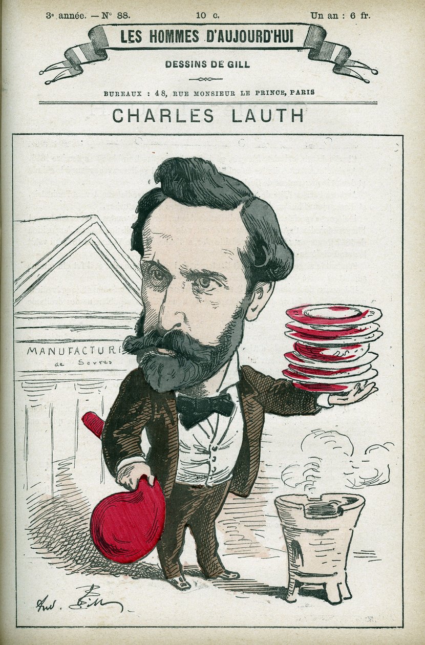 Retrato de Charles Lauth (1836-1913), um químico francês, foi diretor da Ecole Superieur de Physique et de Chemistry Industrielles (ESPCI) em Paris. Desenho animado de Gill, Paris. de Andre Gill