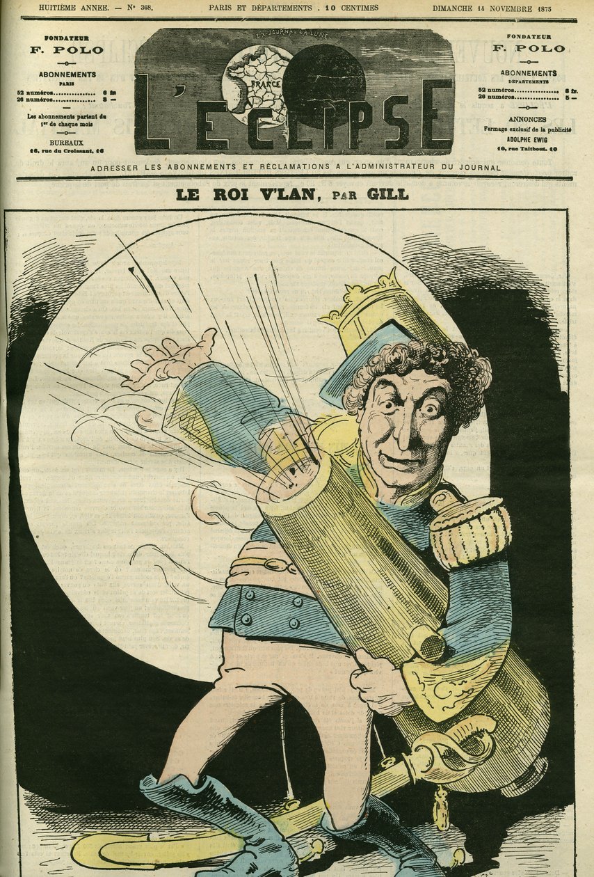 Retrato de Christian (1821-1889), cantor francês, no papel do Rei Vlan na peça "Le voyage dans la lune" de Jacques Offenbach. Capa em "L
