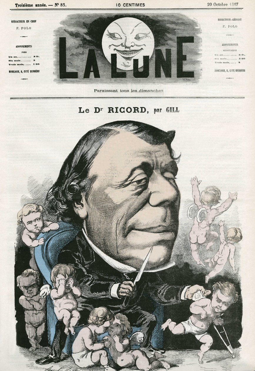 Retrato do Dr. Ricord, médico francês. Cartoon de Gill, em "La Lune", 20 de outubro de Andre Gill