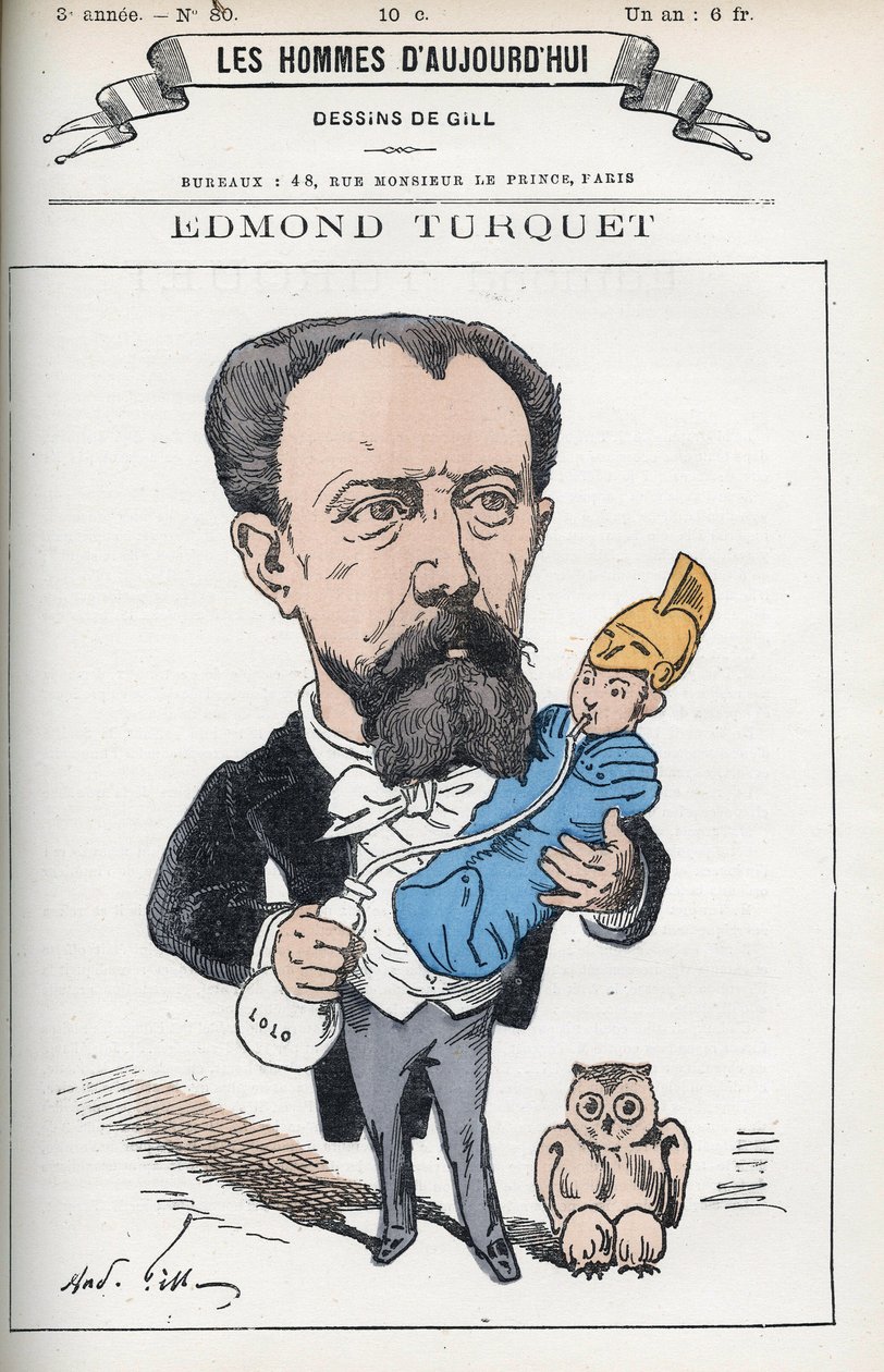 Retrato de Edmond Henri Turquet (1836-1914), um político francês, foi deputado da Aisne de 1871 a 1889. Desenho animado de Gill, Paris. de Andre Gill