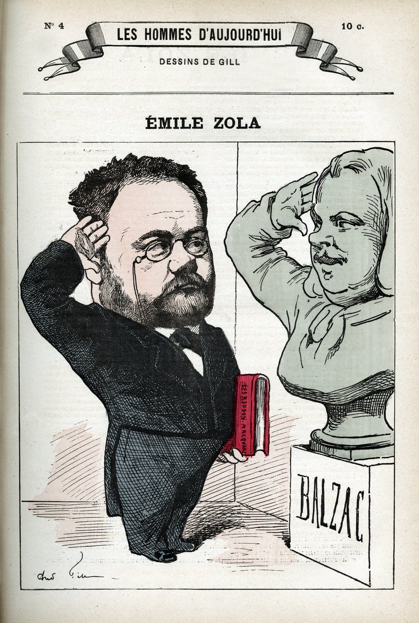 Retrato de Emile Zola (1840-1902), homem de letra francês. Caricatura de Gill, Paris. de Andre Gill