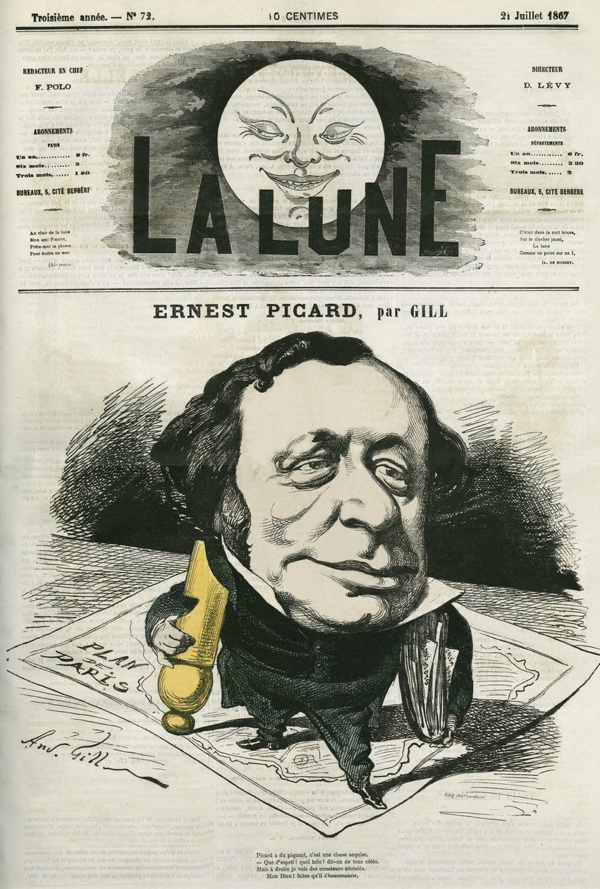 Retrato de Ernest Picard (1821-1877), jornalista e advogado francês. Desenho animado de Gill, em "La Lune", 21 de julho de Andre Gill
