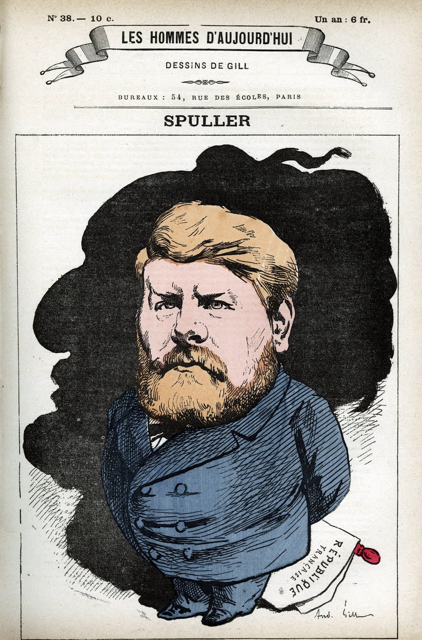 Retrato de Eugene Spuller (1835-1896), político e advogado francês. Cartoon de Gill, em "Les Homme d