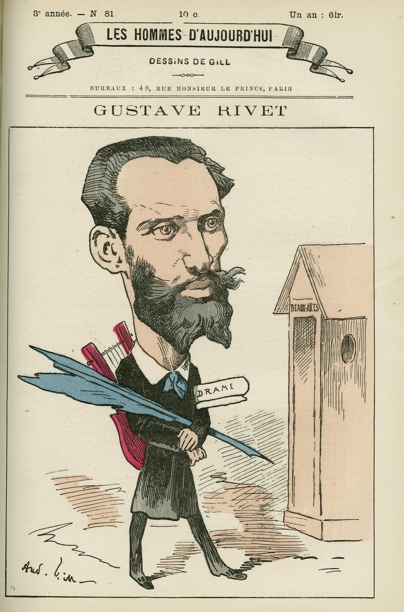Retrato de Gustave Rivet (1848-1936), um ensinado e político francês, ele foi senador do Isere de 1903 a 1924. Desenho animado de Gill, Paris. de Andre Gill