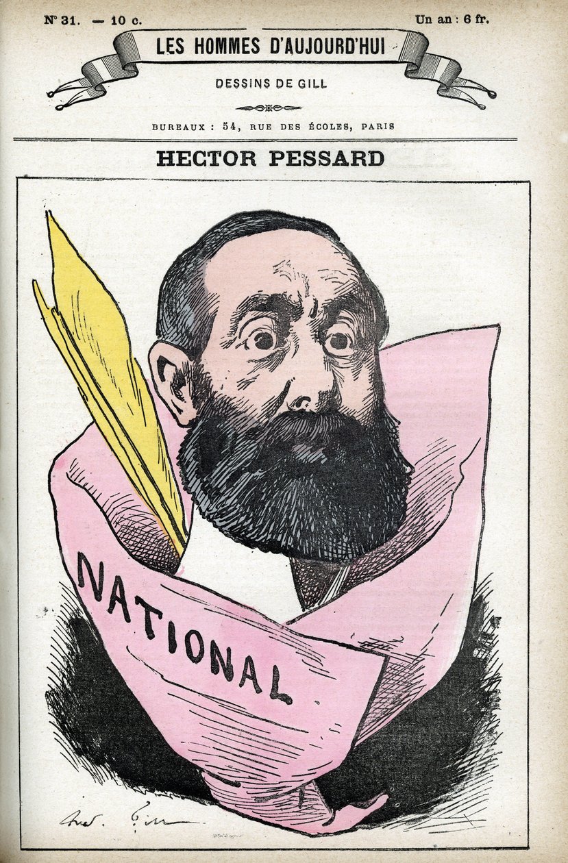 Retrato de Hector Pessard, jornalista francês e proprietário do jornal "Le National". Desenho animado de Gill, em "Les Homme d
