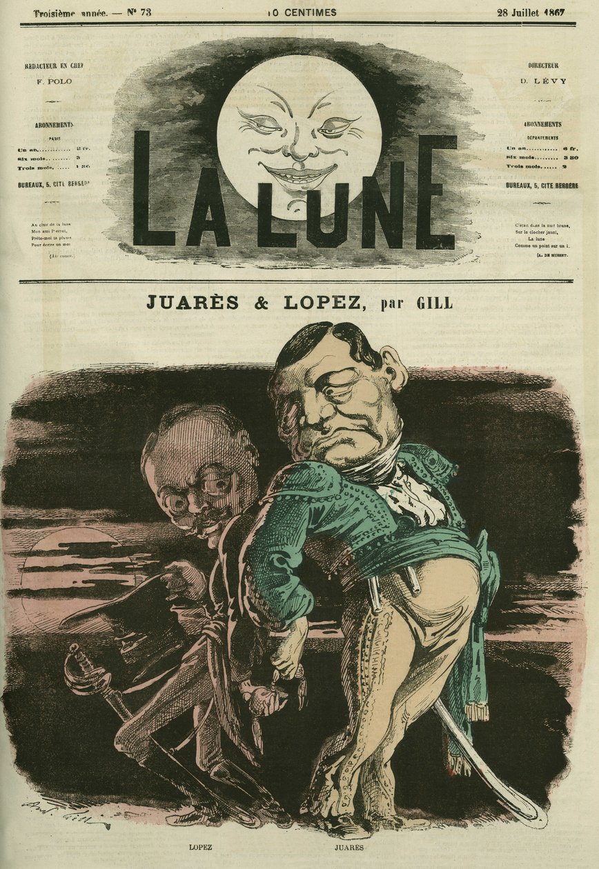 Retrato de Juares e Lopez. Caricatura de Gill, em "La Lune", 28 de julho de Andre Gill