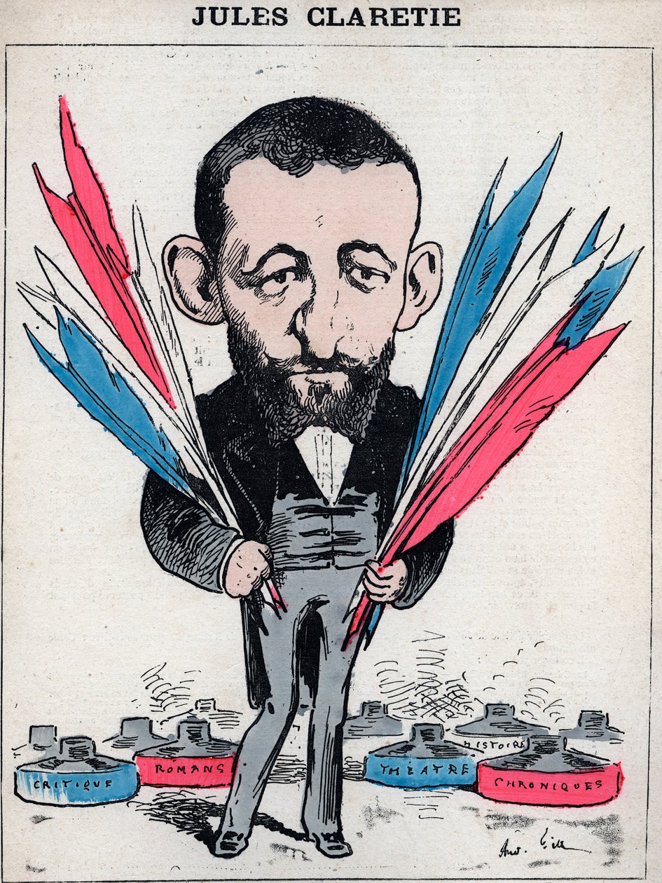 Retrato de Jules Claretie (1840-1913), romancista, dramaturgo e crítico francês - Caricatura de André Gill, em "Les Hommes d