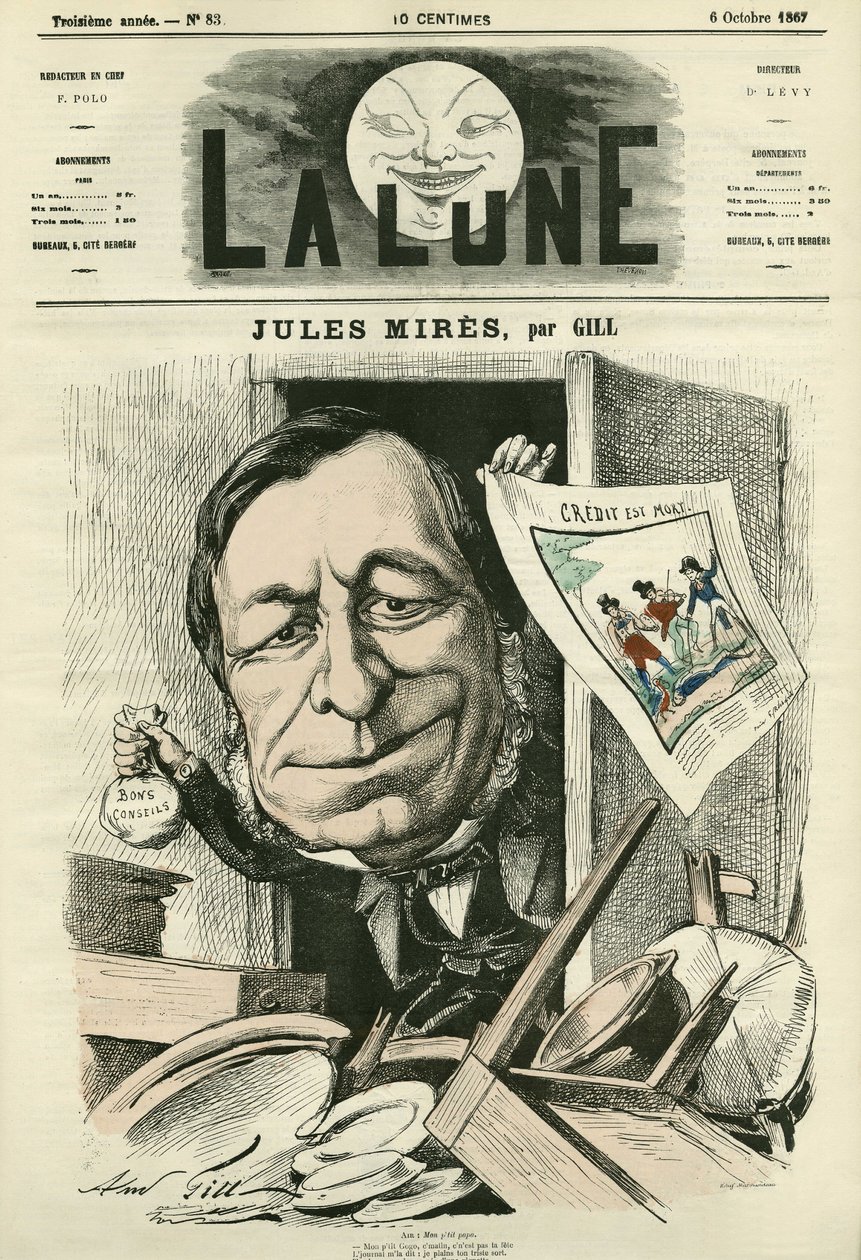 Retrato de Jules Mires (1809-1871), industrial francês. Cartoon de Gill, em "The Moon", 6 de outubro de Andre Gill