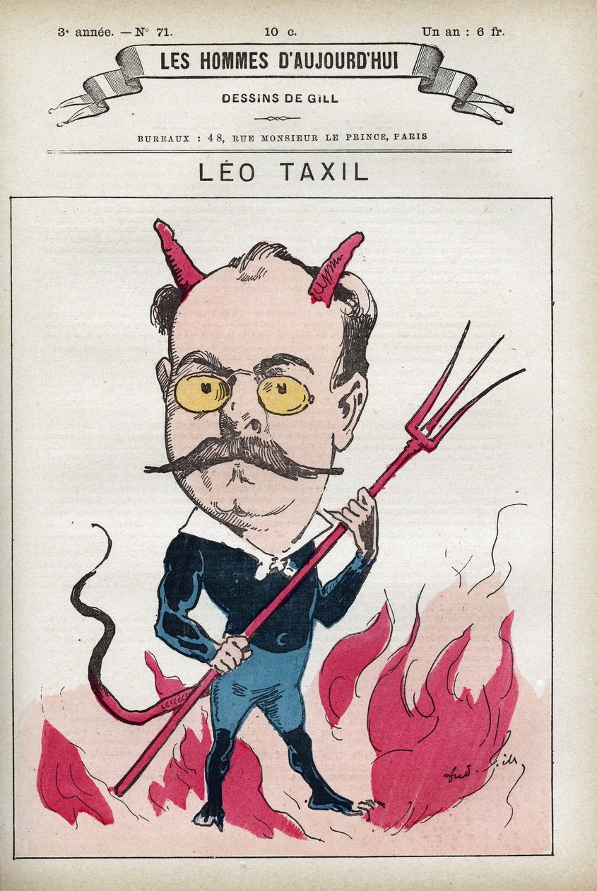 Retrato de Leo Taxil (1854-1907), escritor francês e autor de um famoso embuste que piega o Papa e os eveques da França. Desenho animado de Gill, Paris. de Andre Gill