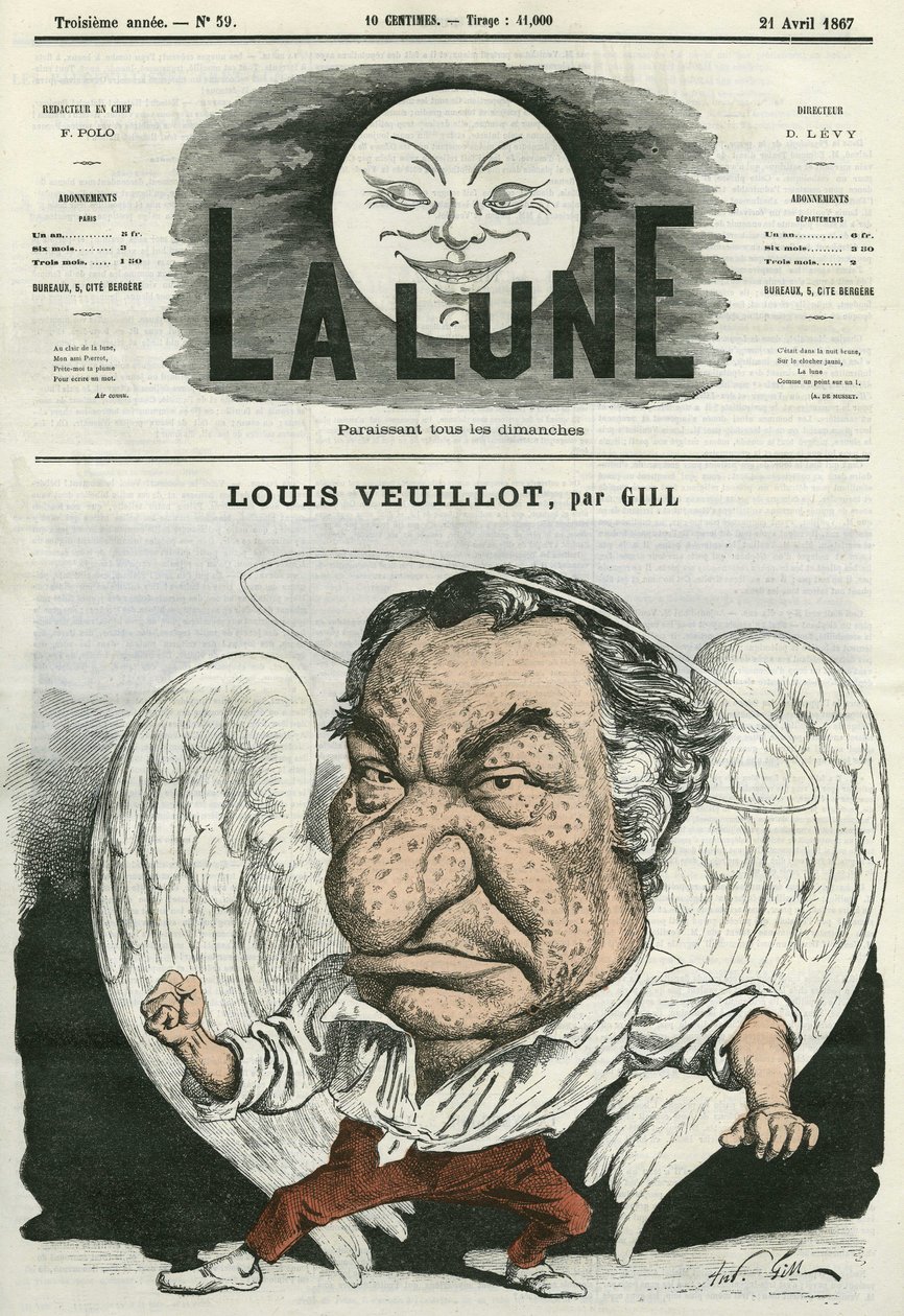 Retrato de Louis Veuillot (1813-1883), jornalista francês e homem de letras. Cartoon de Gill, em "The Moon", 21 de abril de Andre Gill