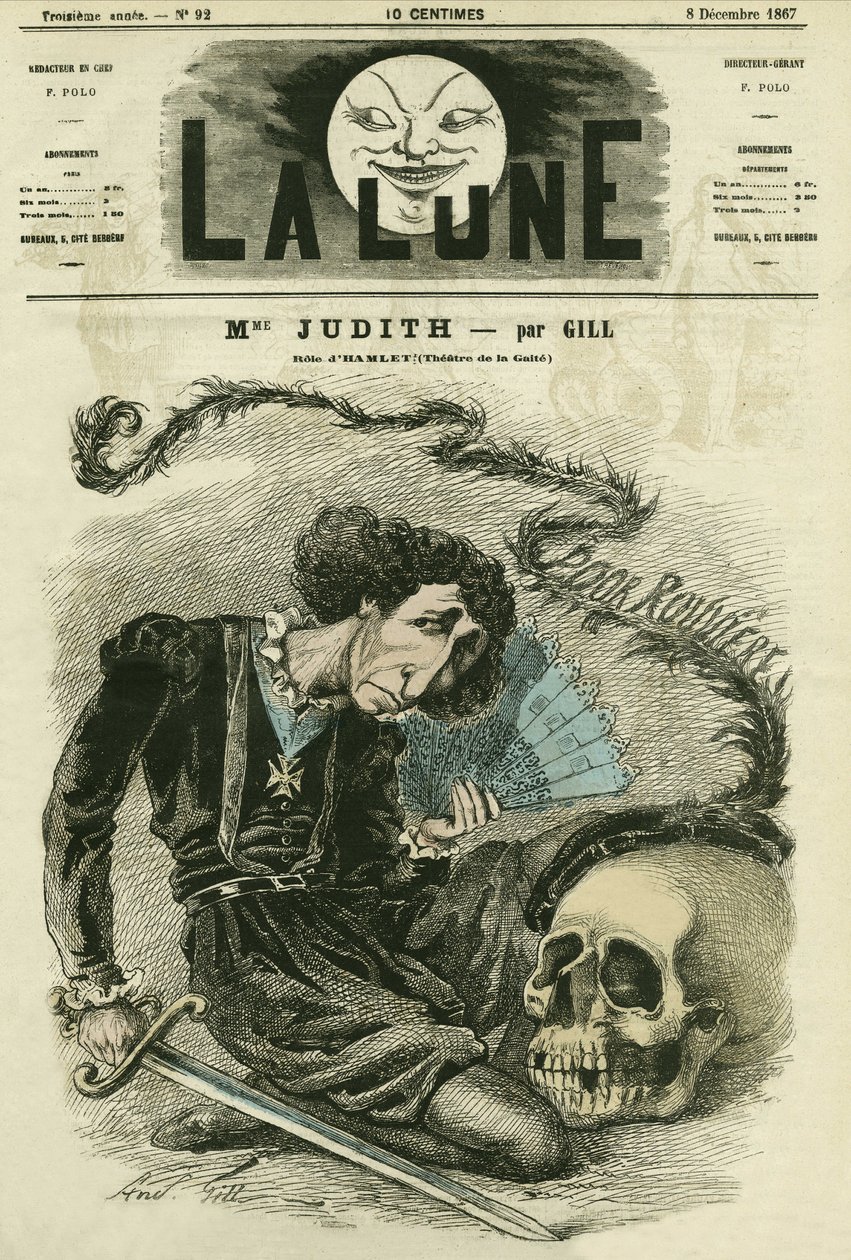 Retrato de Madame Judith (1827-? ), actrive francês. Cartoon de Gill, em "La Lune", 8 de dezembro de Andre Gill