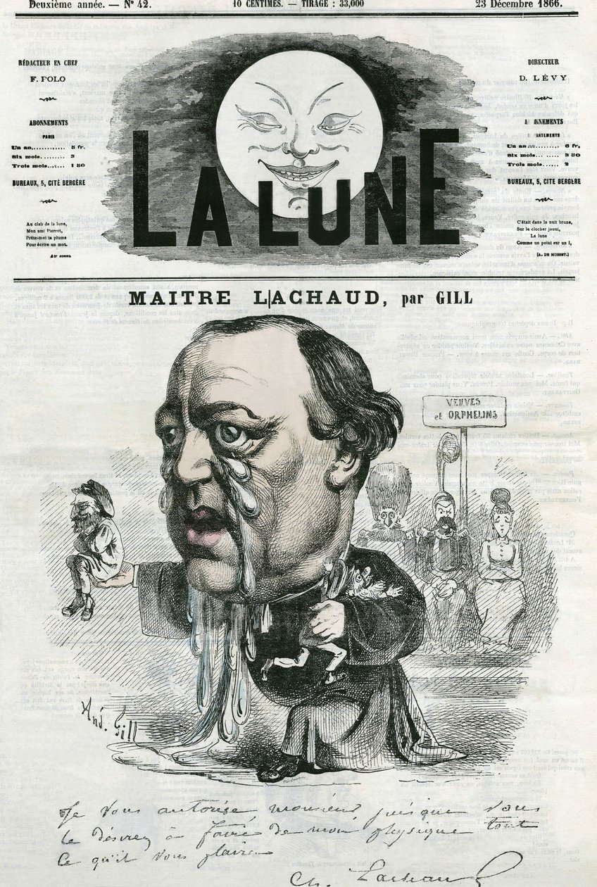 Retrato de Maitre Charles Lachaud (1817-1882), advogado francês. Cartoon de Gill, em "La Lune", 23 de dezembro de Andre Gill