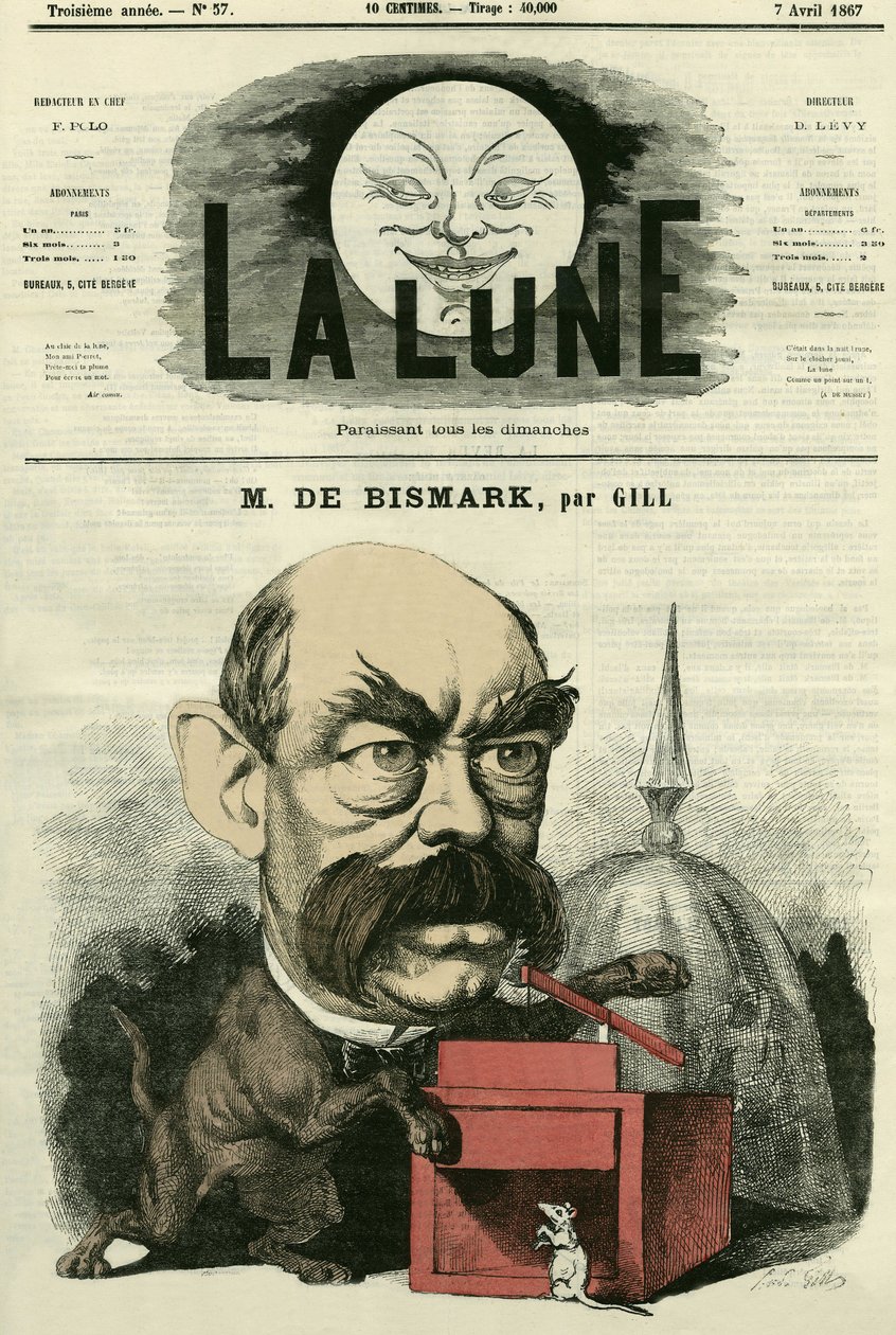 Retrato de Otto von Bismarck (1815-1898), chanceler alemão. Cartoon de Gill, em "The Moon", 7 de abril de Andre Gill