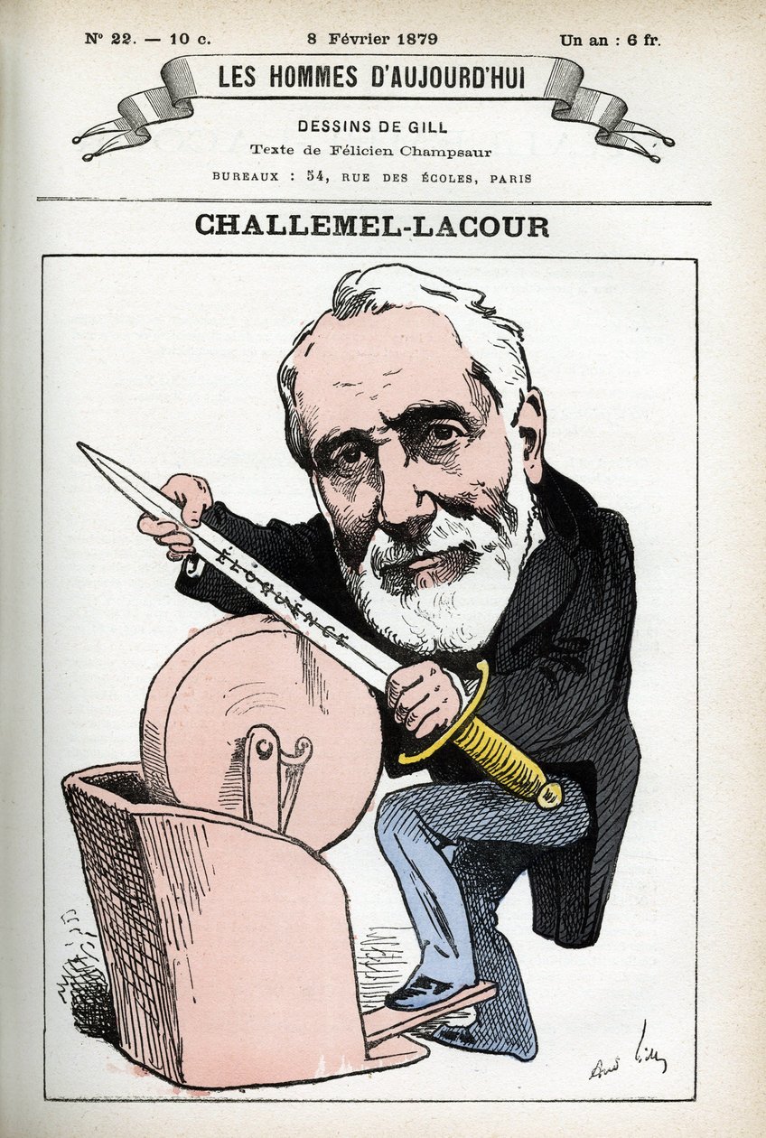 Retrato de Paul-Armand Challemel-Lacour (1827-1896), político, diplomata e historiador da filosofia francesa. Cartoon de Gill, em "Les Homme d