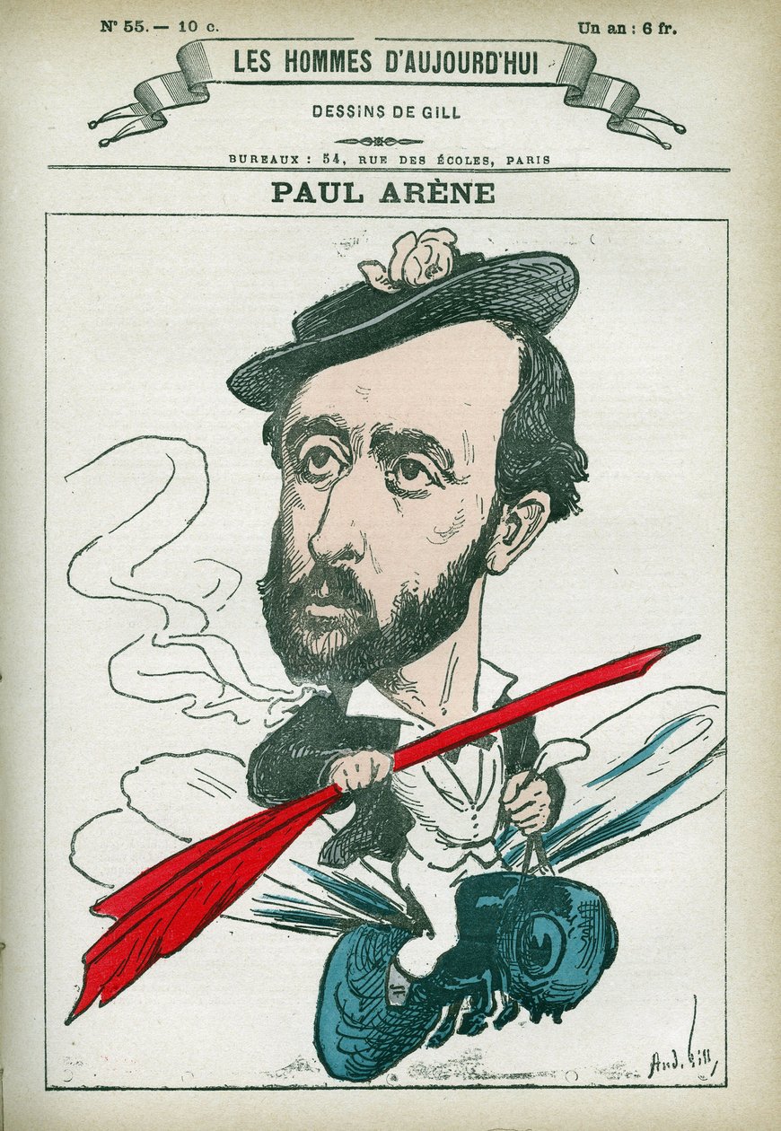 Retrato de Paul Arene (1843-1896), poeta e escritor francês. Desenho animado de Gill, Paris. de Andre Gill