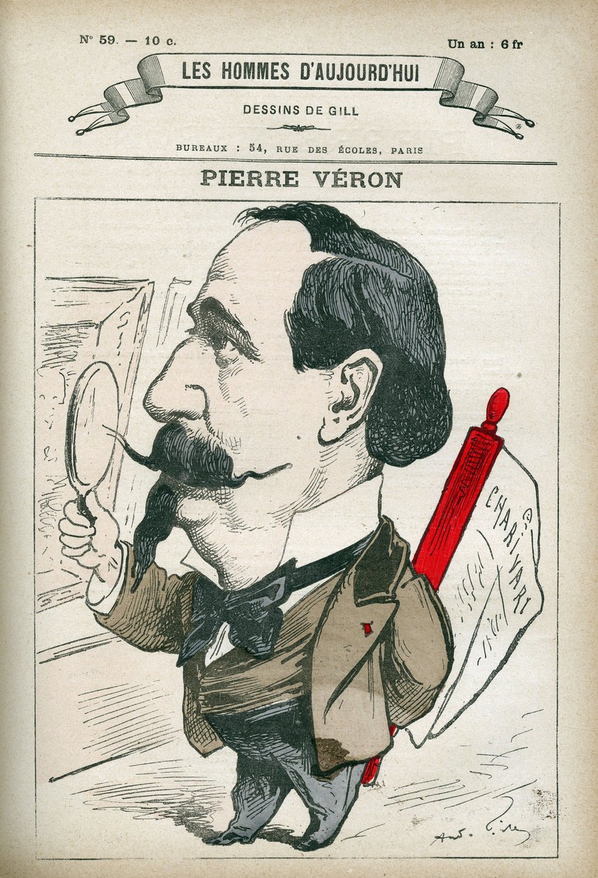 Retrato de Pierre Veron (1831-1900), escritor e poeta francês. Caricatura de Gill, Paris. de Andre Gill
