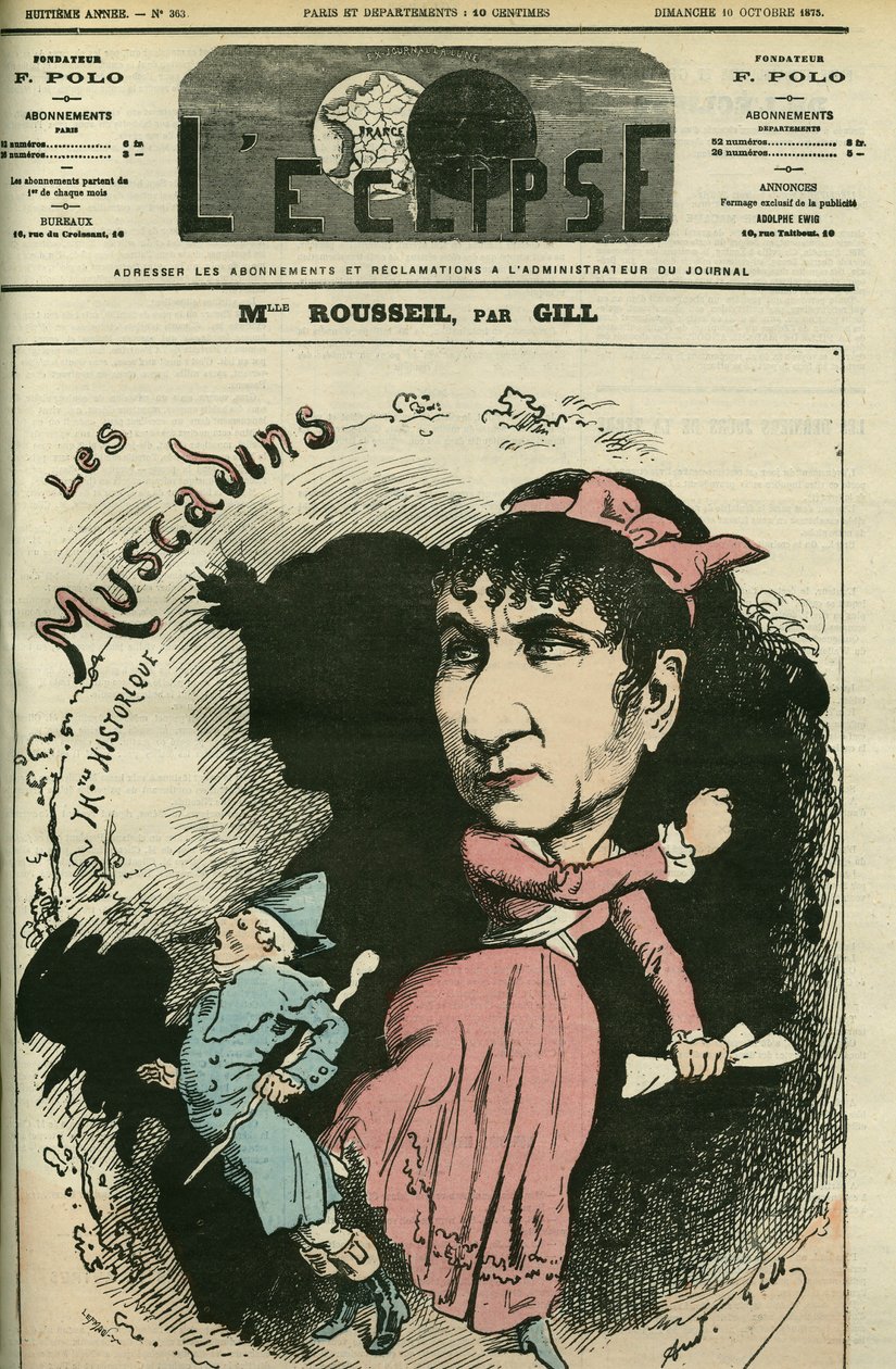 Retrato de Roselia Rousseil, uma cantora francesa, ela interpretou a Comédia Francaise. Capa em "L