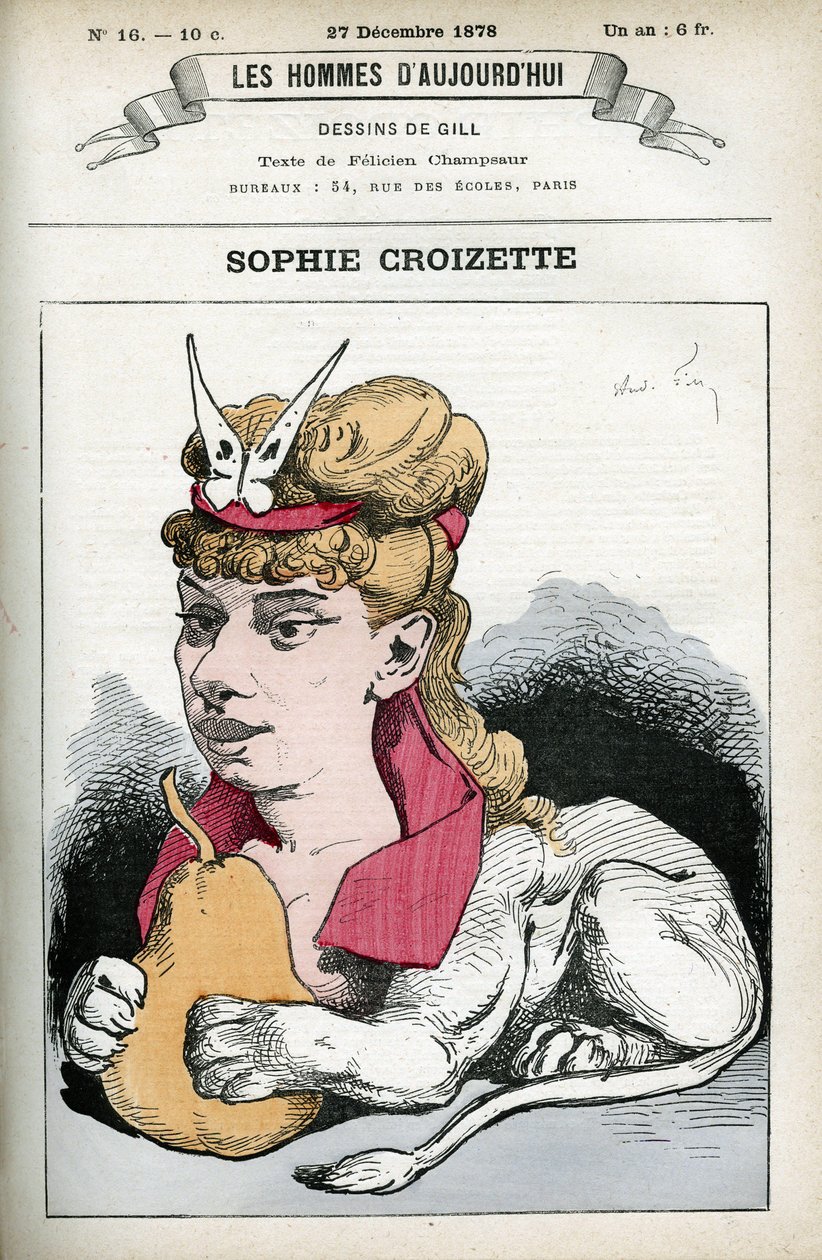Retrato de Sophie Croizette, atriz de teatro francesa. Caricatura de Gill, Paris. de Andre Gill