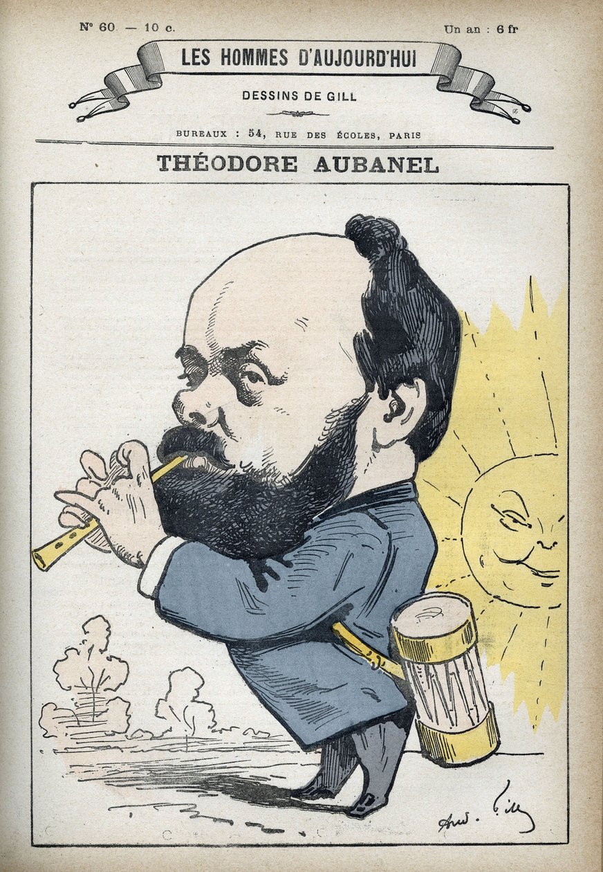 Retrato de Theodore Aubanel (1829-1886), impressor francês e poeta provençal. Desenho animado de Gill, Paris. de Andre Gill