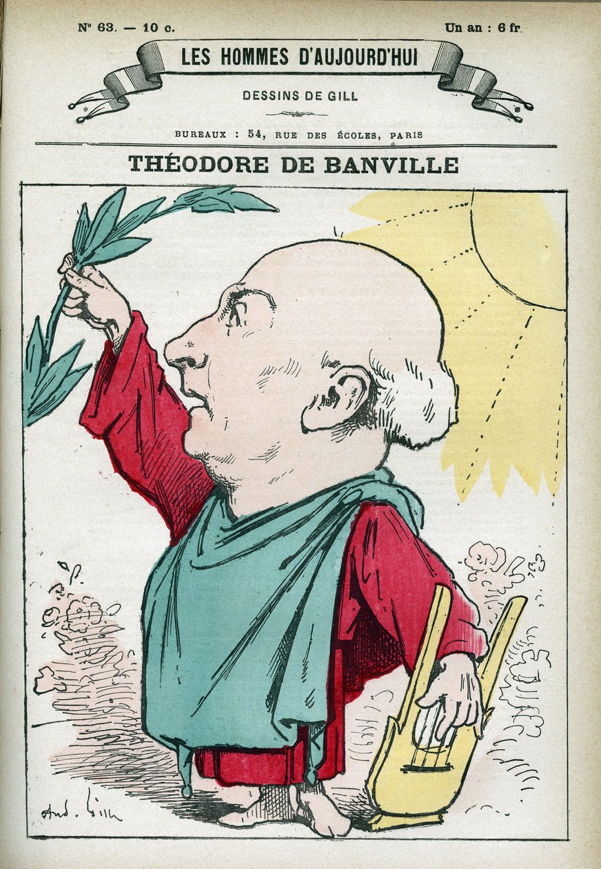 Retrato de Theodore de Banville (1823-1891), poeta francês, e um dos líderes da escola parnasiática. Desenho animado de Gill, Paris. de Andre Gill