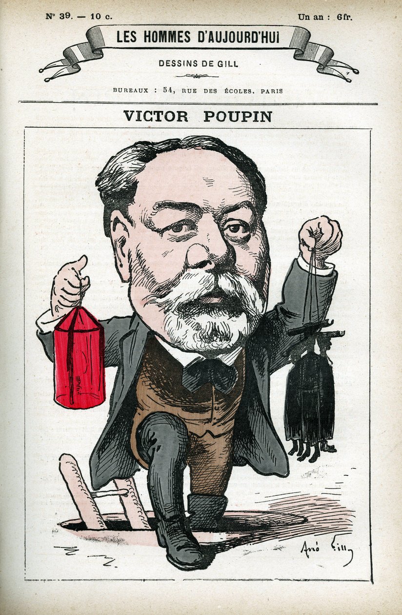 Retrato de Victor Poupin (1838-1906), político francês. Cartoon de Gill, em "Les Homme d