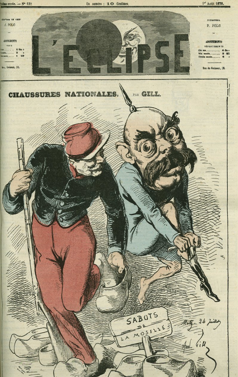 Shoes Nationales, Otto von Bismarck (1815-1898) trocando as suas botas pelos socos do Mosela. Capa em "L