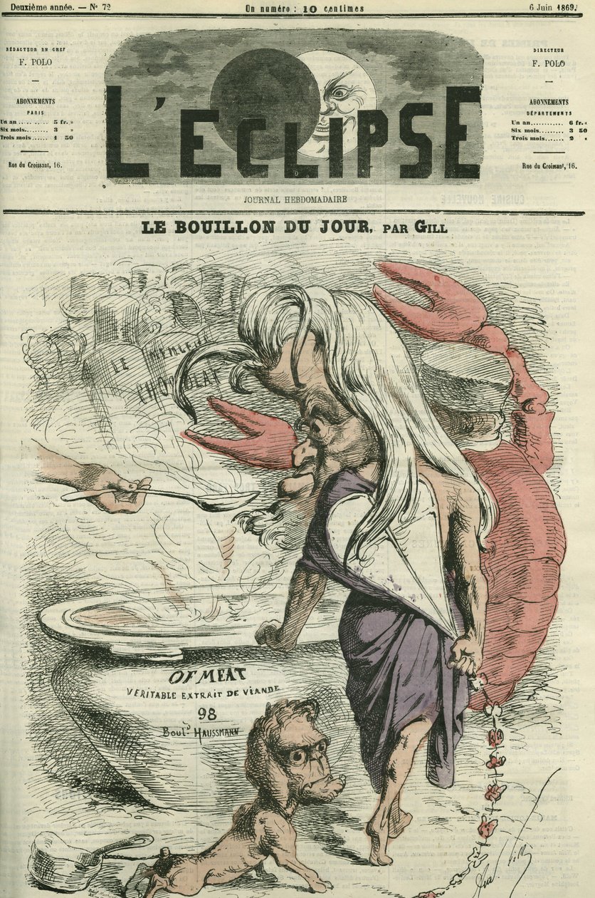 O caldo do dia, ilustração para "def-meat", extrato de carne. Capa em "L