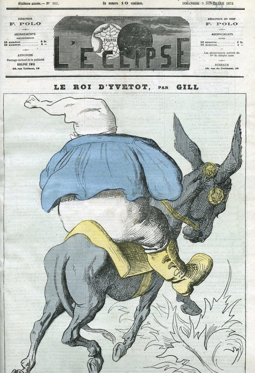 O rei de Yvetot, desenho animado por Adolphe Thiers (1797-1877), estadista francês. Capa em "L
