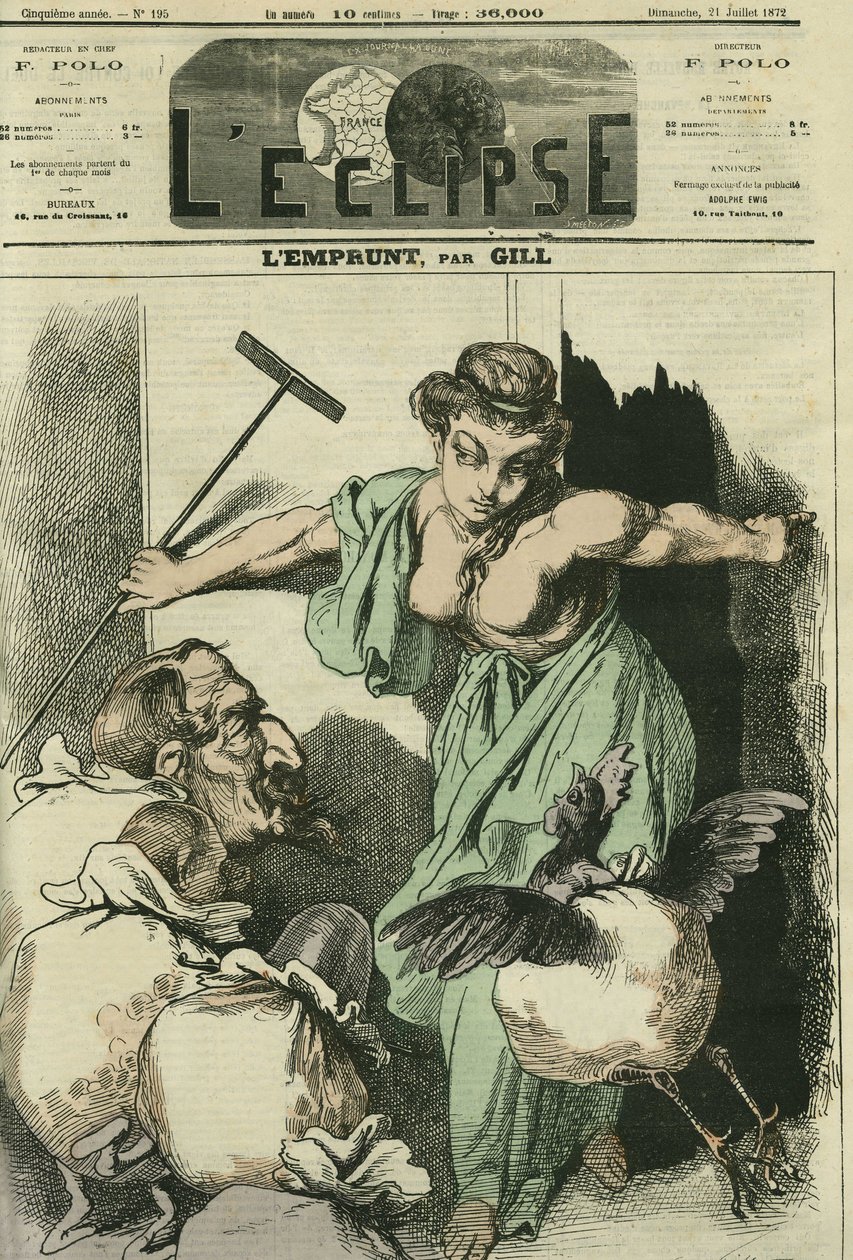 O empréstimo, a República deve emprestar 3 mil milhões para pagar a dívida da guerra à Prússia. Capa em "L