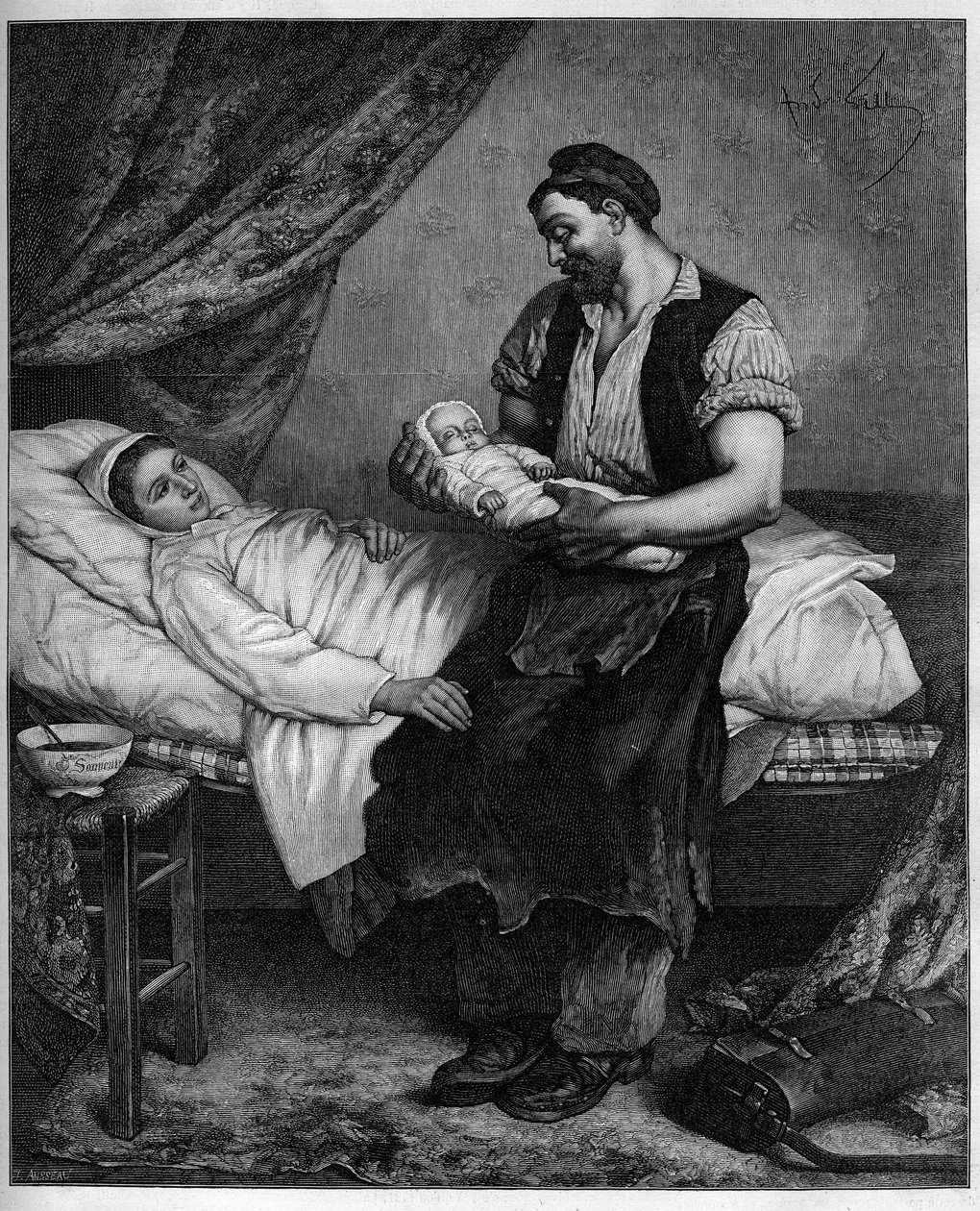 O novo (recém-nascido). Gravura após a pintura de André Gill (1840-1885) em "O Mundo Ilustrado" n°1283 de 29 de outubro de Andre Gill