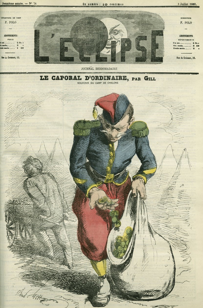 O cabo habitual, um soldado a cultivar um jardim no acampamento de Chalons. Capa em "L