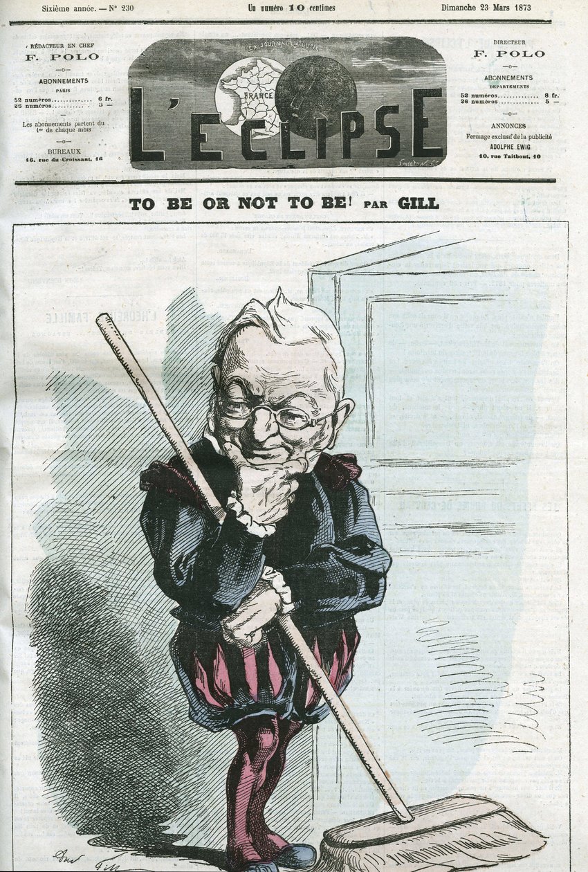 Ser ou não ser, desenho animado por Adolphe Thiers (1797-1877), estadista francês. Capa em "L